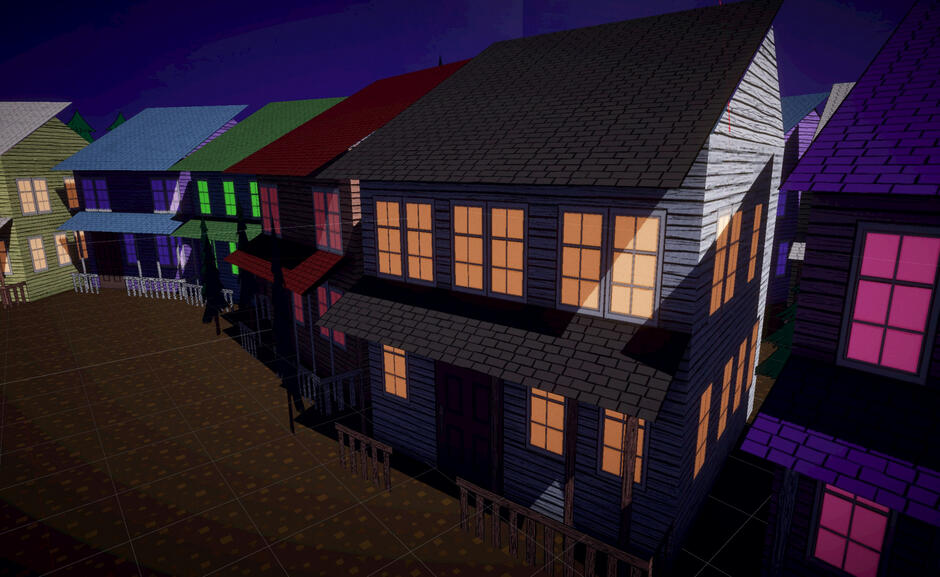 Houses made using quads with 2D textures